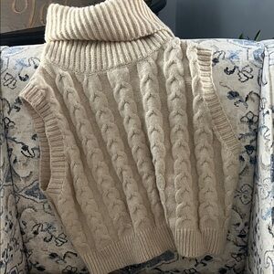 Cider Cream Cable Knit Sleeveless Turtleneck Sweater